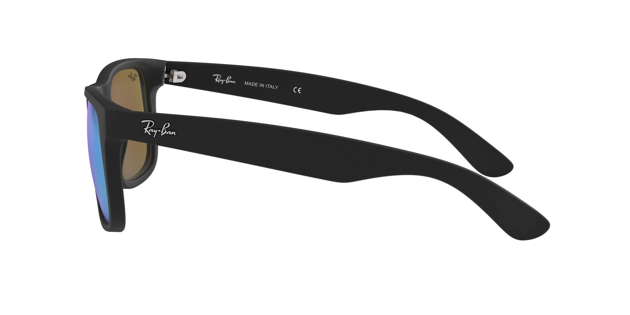 Ray-Ban Unisex RB4165 Justin Rectangular Sunglasses, Rubber Black/Blue Flash, 55 mm