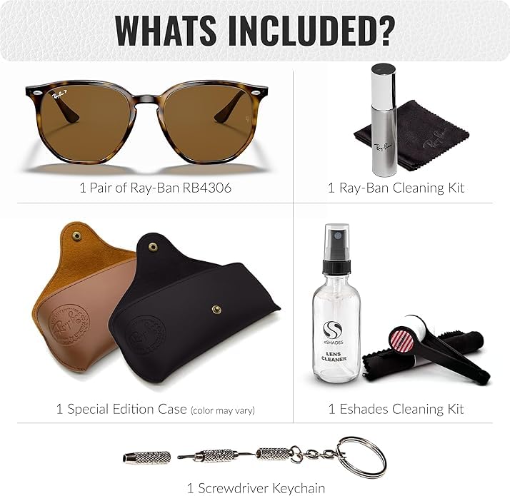 Ray-Ban RB4306 POLARIZED Square-Round Shaped Sunglasses for Men & Women – Includes Official Rayban Eyewear Kit – Ideal Formal & Casual Wear Sunglasses – B-15 Brown Lens