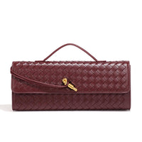Thumbnail for Covelin Women's Handmade Woven Evening Bag Leather Shoulder Clutch Handbag Fashion Crossbody Purse Wine Red