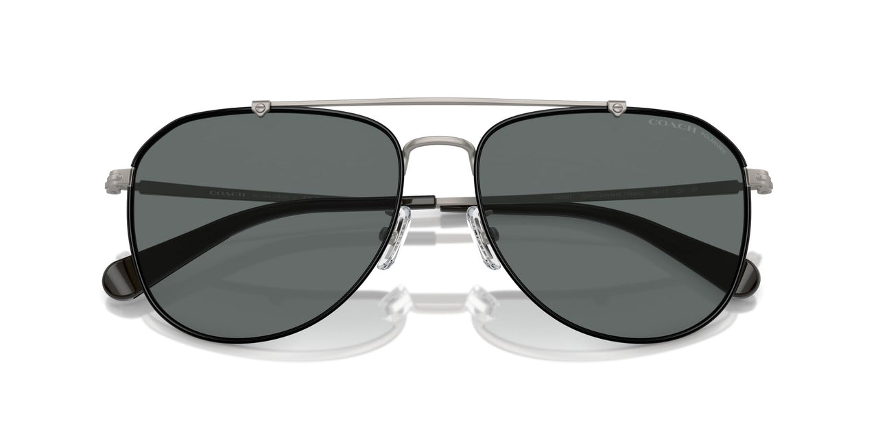 COACH Men's HC7164 Aviator Sunglasses, Satin Gunmetal/Black/Grey Solid Polarized, 59 mm