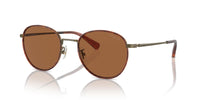 Thumbnail for COACH Men's HC7163 Round Sunglasses, Antique Gold/Amber Tortoise/Amber Solid, 52 mm