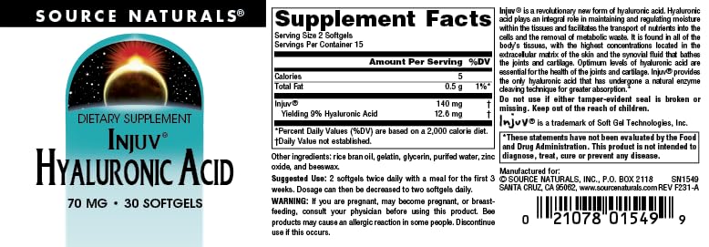 Source Naturals Hyaluronic Acid Injuv 70mg - 30 Softgels