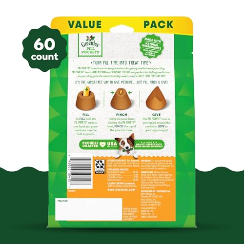 Greenies Pill Pockets for Dogs Large Size, Dog Treat Pouch for Capsule Medication, Chicken Flavor, 15.8 oz. Pouch