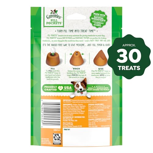 Greenies Pill Pockets for Dogs Small Size, Tablet Pill Treats for Dogs, Chicken Flavor, 3.2 oz. Pouch