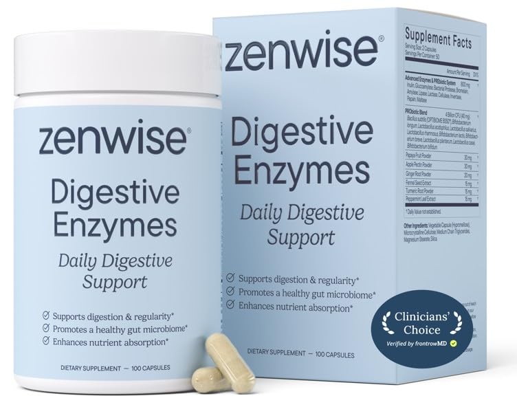 Zenwise Health Digestive Enzymes with Bromelain & Papaya - Multi Enzymes Digestion Supplement with Probiotics & Prebiotics for Gut Health, Gas & Bloating Relief - Men & Women - 100 Vegetarian Capsules