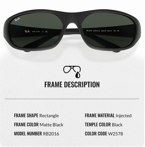 Ray-Ban RB2016 DADDY-O Rectangle Shaped Non-Polarized Sunglasses for Men & Women – Includes Official RAYBAN Eyewear Kit – Ideal Formal & Casual Wear Sunglasses – Green Lens