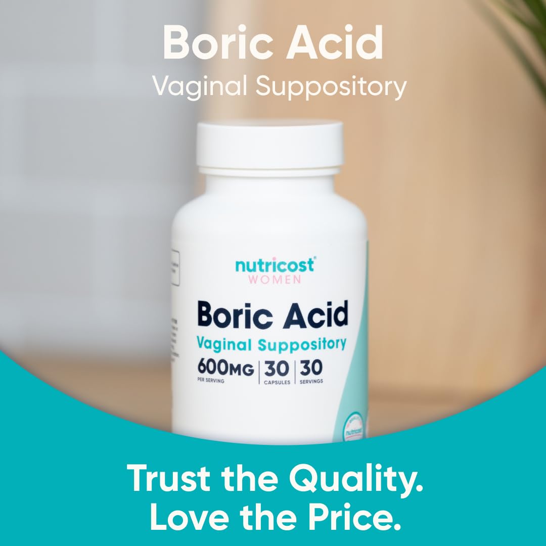 Nutricost Boric Acid 600mg, 30 Capsules - Vaginal Suppository - Non-GMO - for Women