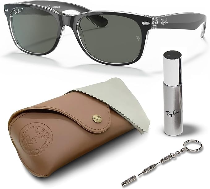 Ray-Ban RB2132 NEW WAYFARER CLASSIC POLARIZED Square Shaped Sunglasses for Men & Women – Includes Official Rayban Eyewear Kit – Ideal Formal & Casual Wear Sunglasses – Green Classic G-15 Lens