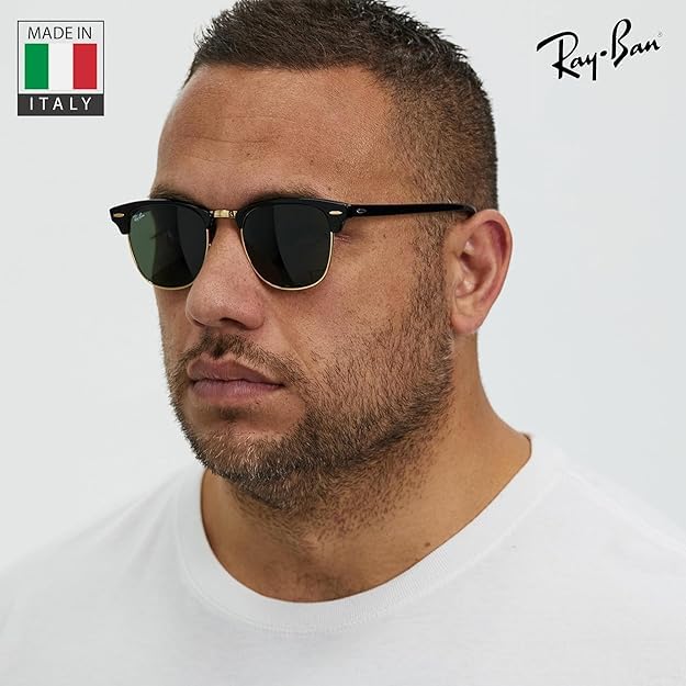 Ray-Ban RB3016 CLUBMASTER CLASSIC Square Shaped Non-Polarized Sunglasses for Men & Women – Includes Official RAYBAN Eyewear Kit – Ideal Formal & Casual Wear Sunglasses – G-15 Green Lens