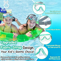 Thumbnail for Vvinca Swim-Goggles with Nose Cover, 2 Packs Elastic Fabric Strap Snorkel Swim Mask Anti Fog UV No Pull Hair for Kids 3-14