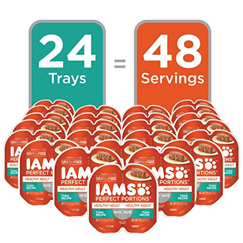IAMS Perfect Portions Sensitive Digestion & Skin Wet Cat Food Pate, Healthy Adult Grain Free Pate, Tuna Recipe, 2.6 Oz. (24 Twin Packs)