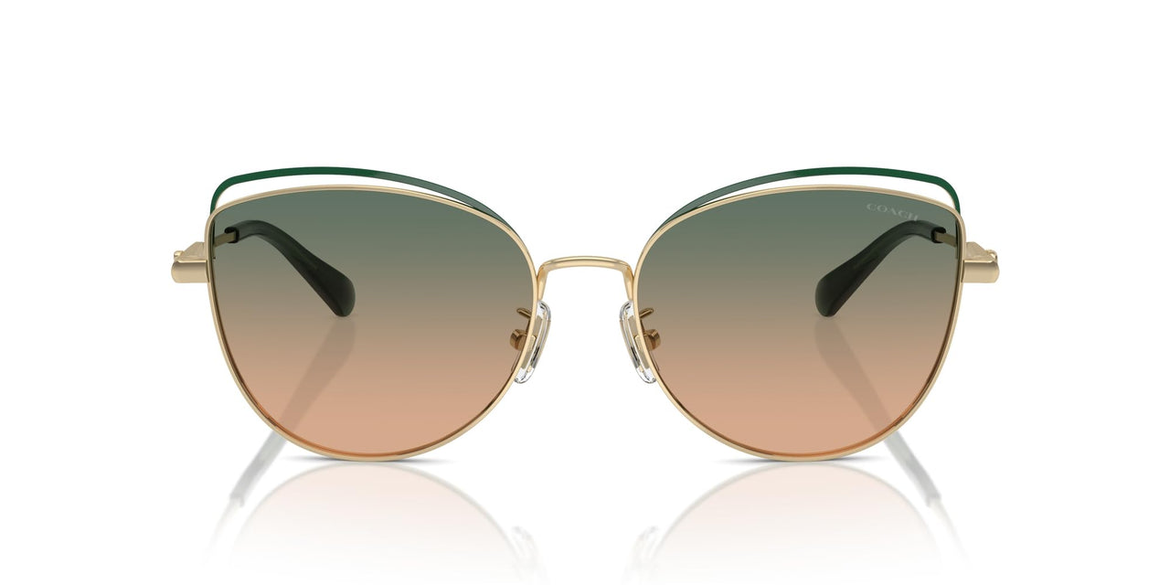 COACH Women's HC7162 Cat Eye Sunglasses, Shiny Light Gold/Pine/Green Champagne Gradient, 57 mm