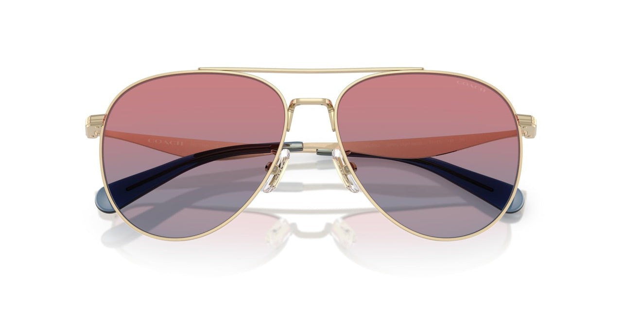 COACH Women's HC7169 Aviator Sunglasses, Shiny Light Gold/Blue Saddle Gradient, 57 mm