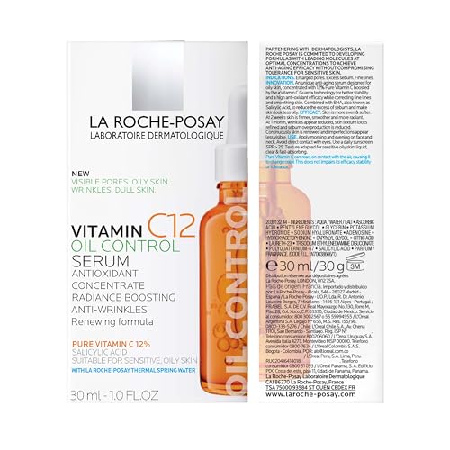 La Roche-Posay Pure 12% Vitamin C Oil Control Serum For Face With Hyaluronic Acid & Salicylic Acid, Hydrating Face Serum for Oily & Combination Skin, Boost Radiance & Reduce Wrinkles