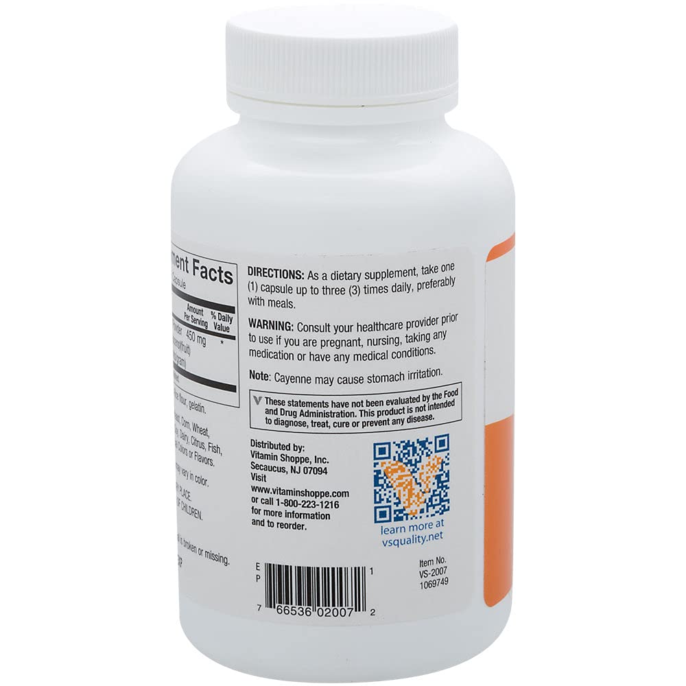 The Vitamin Shoppe Cayenne 450MG (Capsicum), Promotes Cardiovascular Health Circulation Support, 40,000 Heat Units/Gram (100 Capsules)