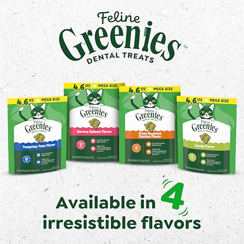 Greenies Cat Treats, Feline Veterinarian-Recommended Adult Natural Dental Cat Treats, Oven Roasted Chicken Flavor, 2.1 oz. Pouch