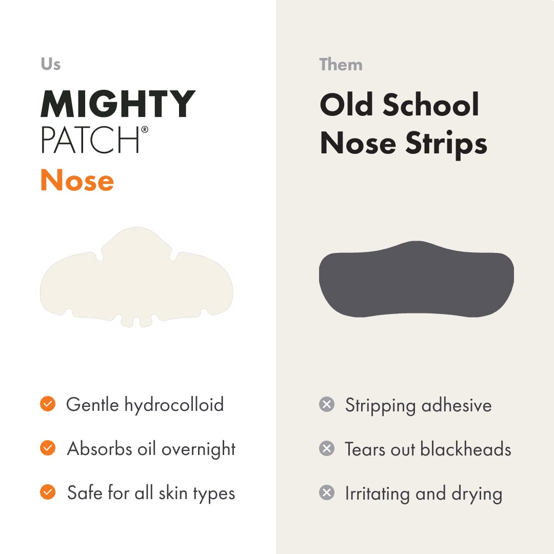 Mighty Patch Nose Pimple Patches from Hero Cosmetics, Large Hydrocolloid Pore Strips, Dermatologist Approved, Overnight, Blackhead Remover Strip to Absorb Acne Nose Gunk from Face, 10 Count