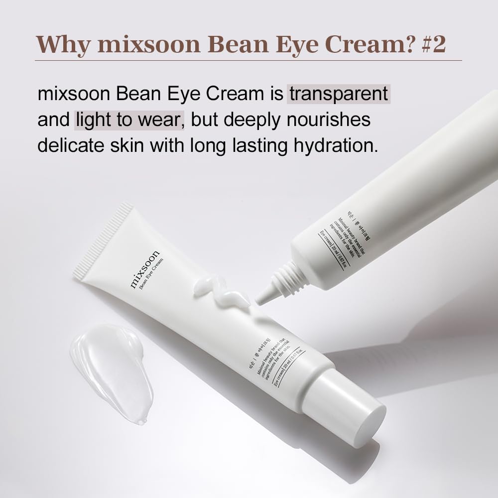 mixsoon Bean Eye cream - Nourishing and Firming for Dark Circles, Puffiness, Fermented Bean and Peptide Complex Niacinamide 20ml / 0.67 fl.oz. Korean Glass Skin Care