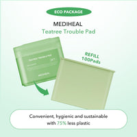 Thumbnail for (Only Refill) Mediheal Teatree Trouble Pad (100 Pads) - Cotton Facial Toner Pads for Calm Sensitive & Acne Prone Skin - Vegan Gauze Pad