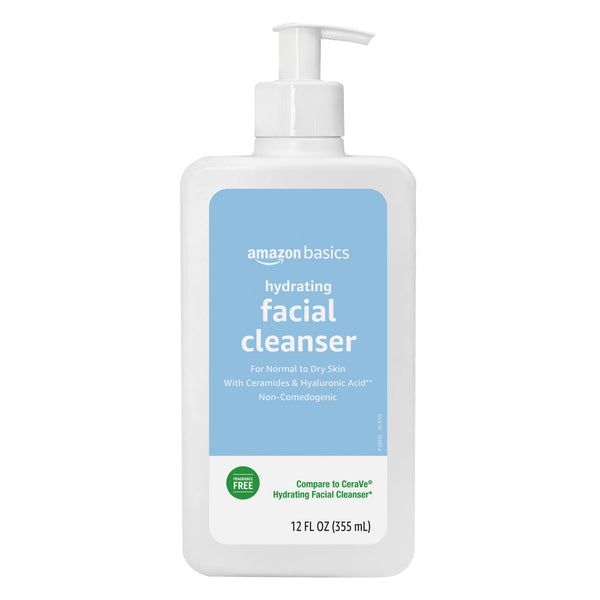 Amazon Basics Hydrating Facial Cleanser, Fragrance Free, with Ceramides, Non-Comedogenic, 12 Fl Oz, Pack of 1