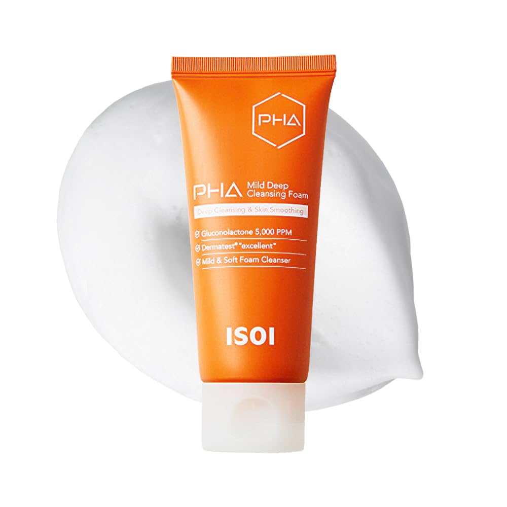 ISOI PHA Mild Deep Cleansing Foam, Gentle Daily Exfoliating Face Cleanser with Hydrating PHA Formula, Deep Cleansing for Sensitive Skin, Korean Skin Care (3.38 fl.oz, 100ml)