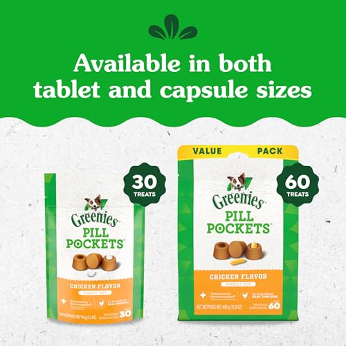 Greenies Pill Pockets for Dogs Small Size, Tablet Pill Treats for Dogs, Chicken Flavor, 3.2 oz. Pouch