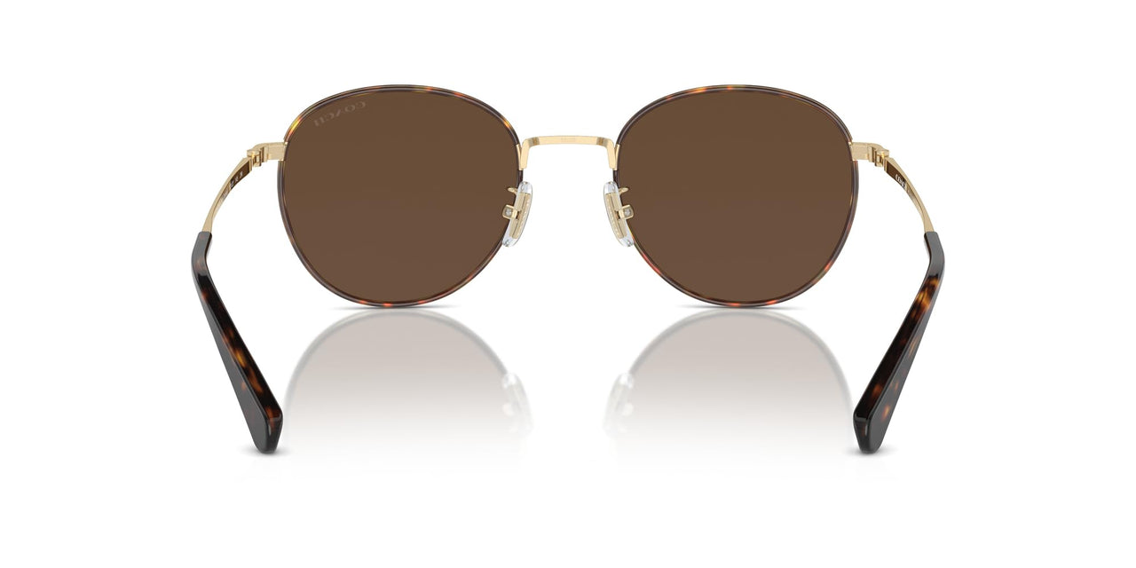 COACH Men's HC7163 Round Sunglasses, Light Gold/Dark Tortoise/Brown Solid, 52 mm