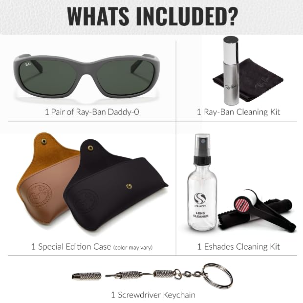 Ray-Ban RB2016 DADDY-O II Rectangle Sunglasses With Eyewear Kit Bundle - High Bridge Fit - Ideal Formal and Casual Wear Retro Sunglasses