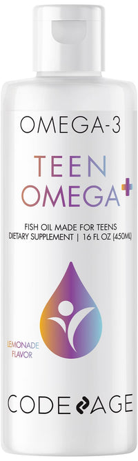 Thumbnail for Codeage Teen Omega-3 Fatty Acids Liquid Supplement, Fish Oil EPA & DHA for Teenagers, Vitamin D & E, Non-GMO, Sugar-Free, Lemonade Flavor Drops, 16 fl oz