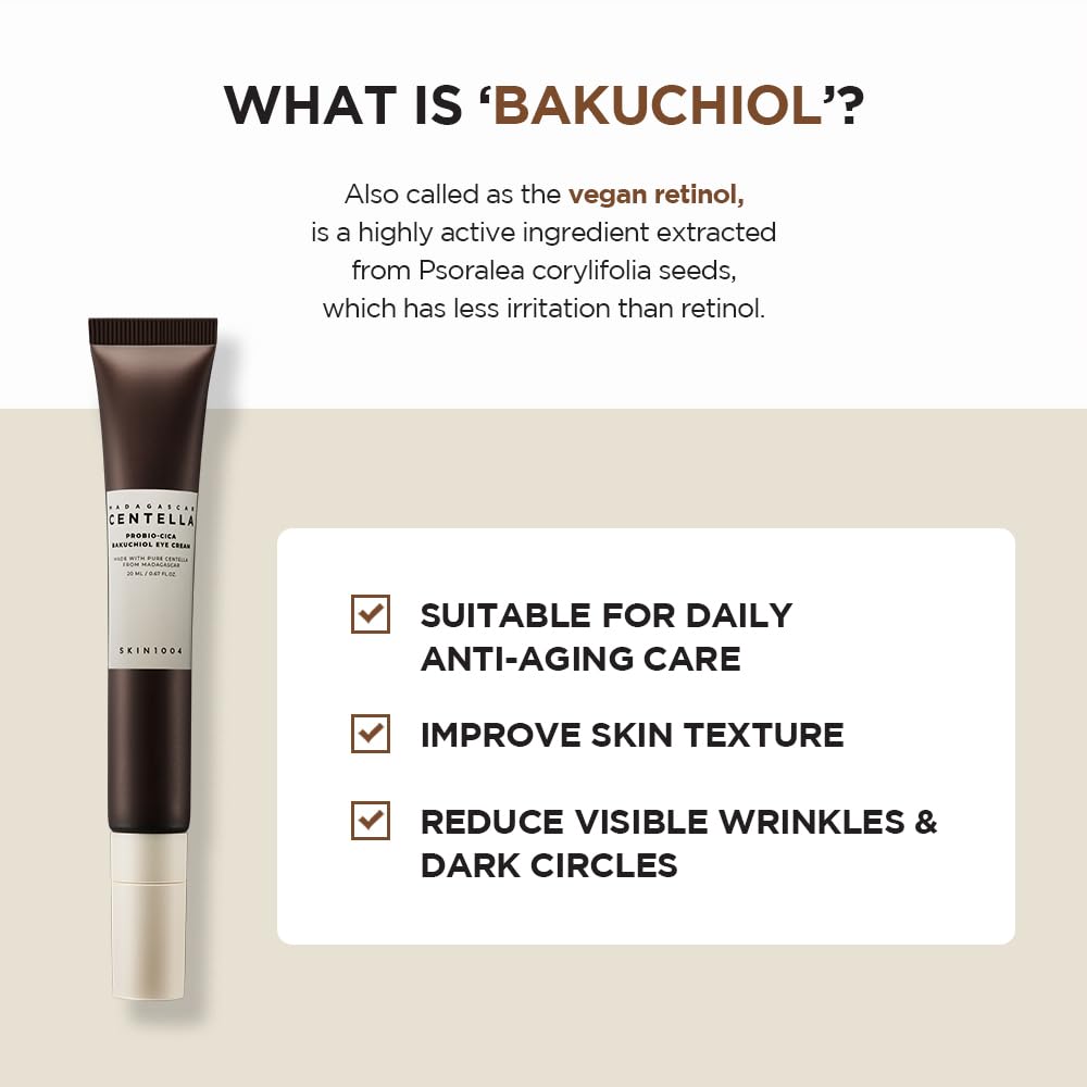 SKIN1004 Centella Probio-Cica Bakuchiol Eye Cream, Korean Eye Cream for Fine Lines with Centella, Hydrating Eye Treatment for Under Eye Area, Retinol Alternative, Korean Skin Care, 0.68 fl.oz / 20ml