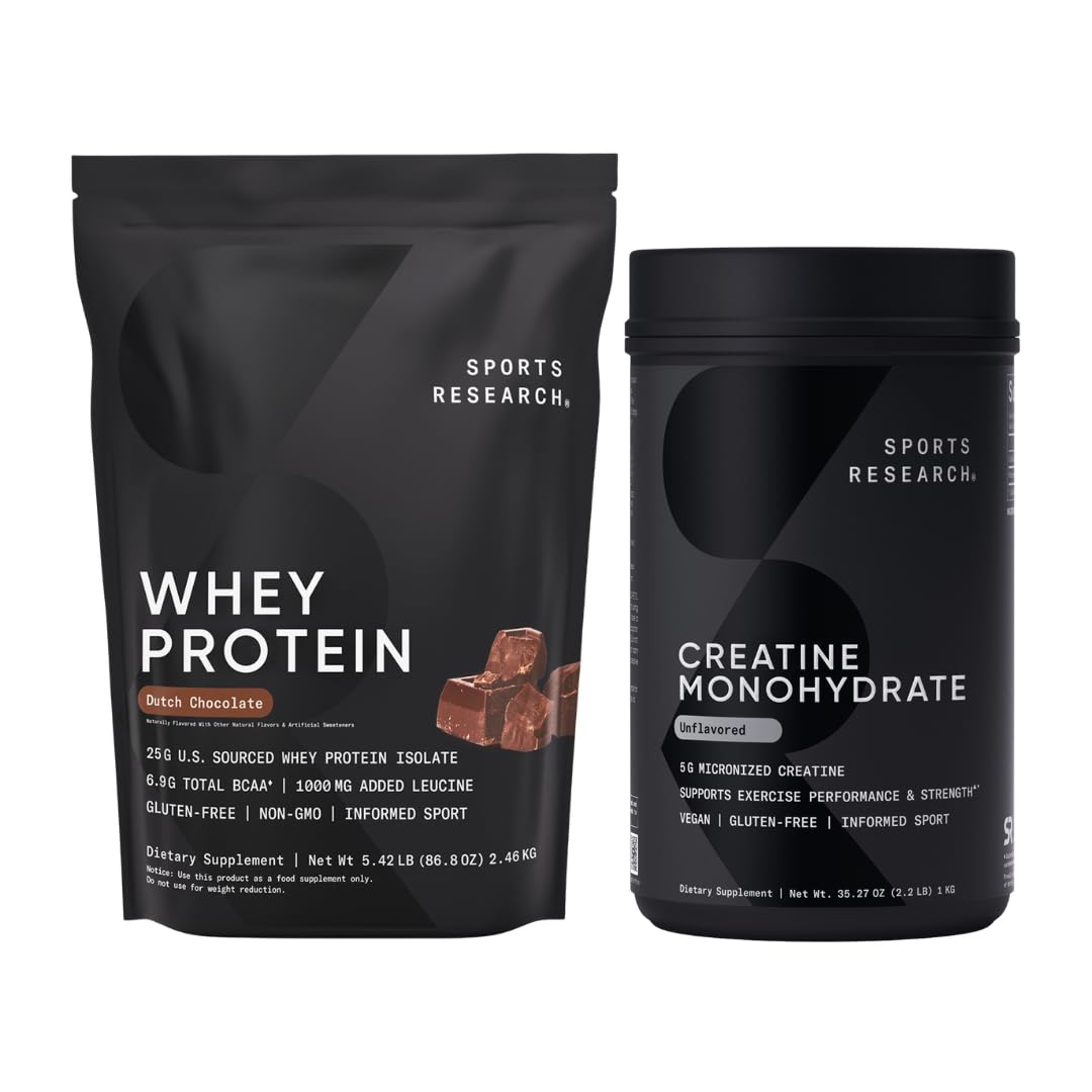 Sports Research® Recovery Matrix - Dutch Chocolate Whey Protein Powder (5.42 LB) and Creatine Monohydrate (2.2 LB) Bundle