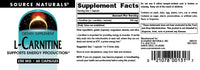 Thumbnail for Source Naturals L-Carnitine for Metabolic Energy* - 250 mg - 60 Capsules