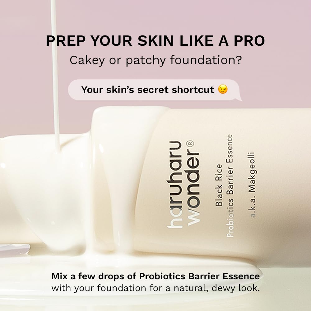 haruharu Wonder Black Rice Probiotics Barrier Essence, Skin Flooding & Layering, Strengthens Skin Barrier, Moisturizes, Glowy Radiant Skin, Ceramide & Panthenol, 4.05 fl.oz