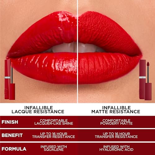 L'Oreal Paris Infallible Lacque Resistance Liquid Lipstick, 16HR Long Lasting Lip Makeup with Lacquer-Like Shine and Zero Transfer, 215, Drunk In Rose