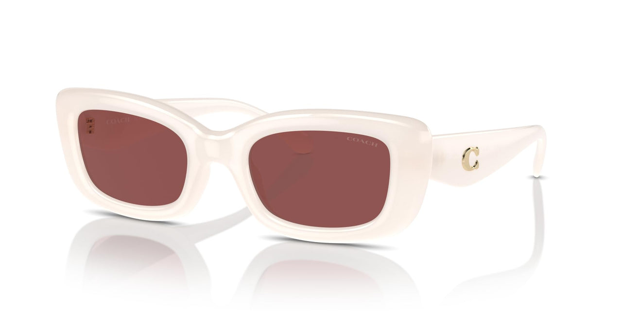 COACH Women's HC8390U Sculpted C Hardware Universal Fit Rectangular Sunglasses, Milky Cloud/Wine Solid, 51 mm