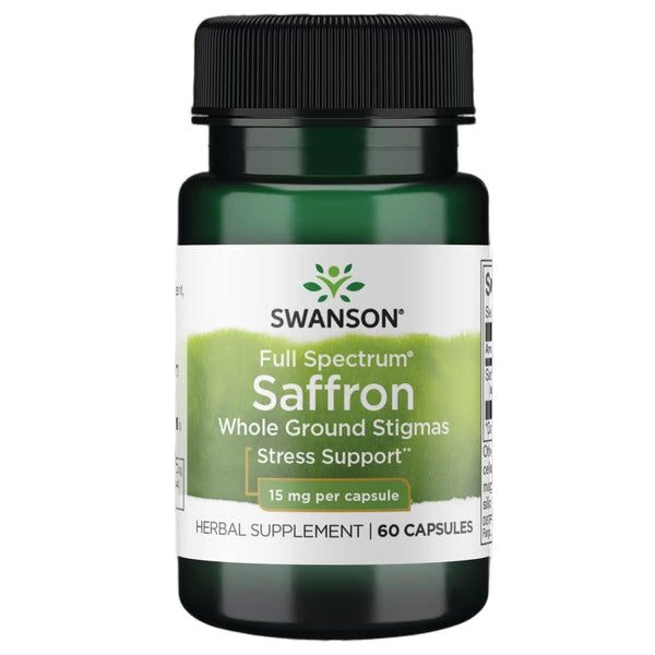 Swanson Full Spectrum Saffron (Whole Ground Stigmas)-Herbal Supplement Promoting Natural Mood Support & Stress Management - Organic Spanish Saffron Supplement-(60 Veggie Capsules, 15mg Each)