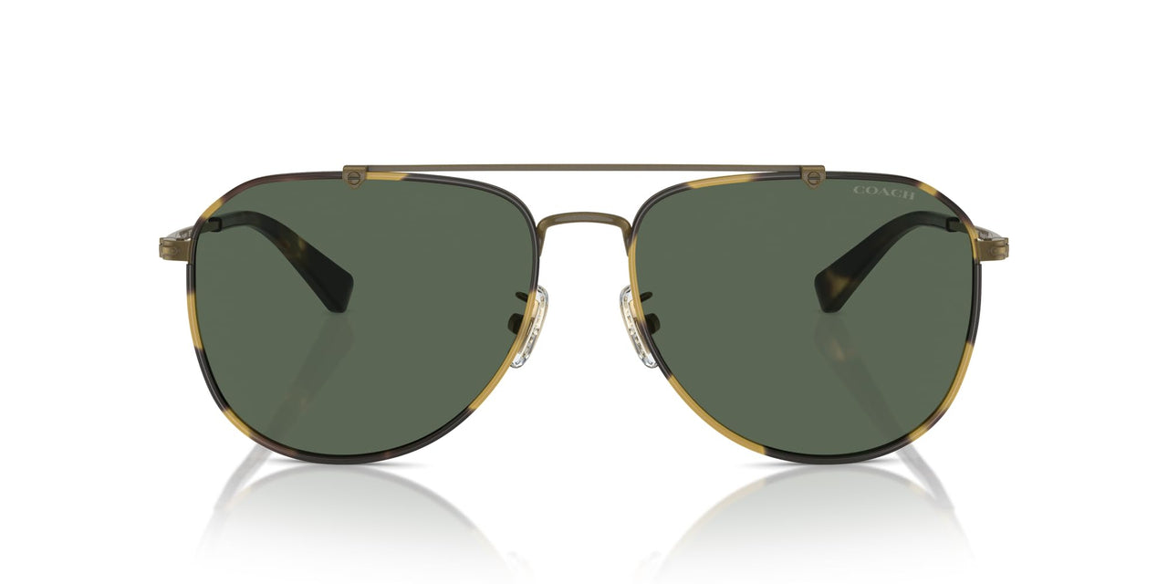 COACH Men's HC7164 Aviator Sunglasses, Antique Gold/Tokyo Tortoise/Green Solid, 59 mm