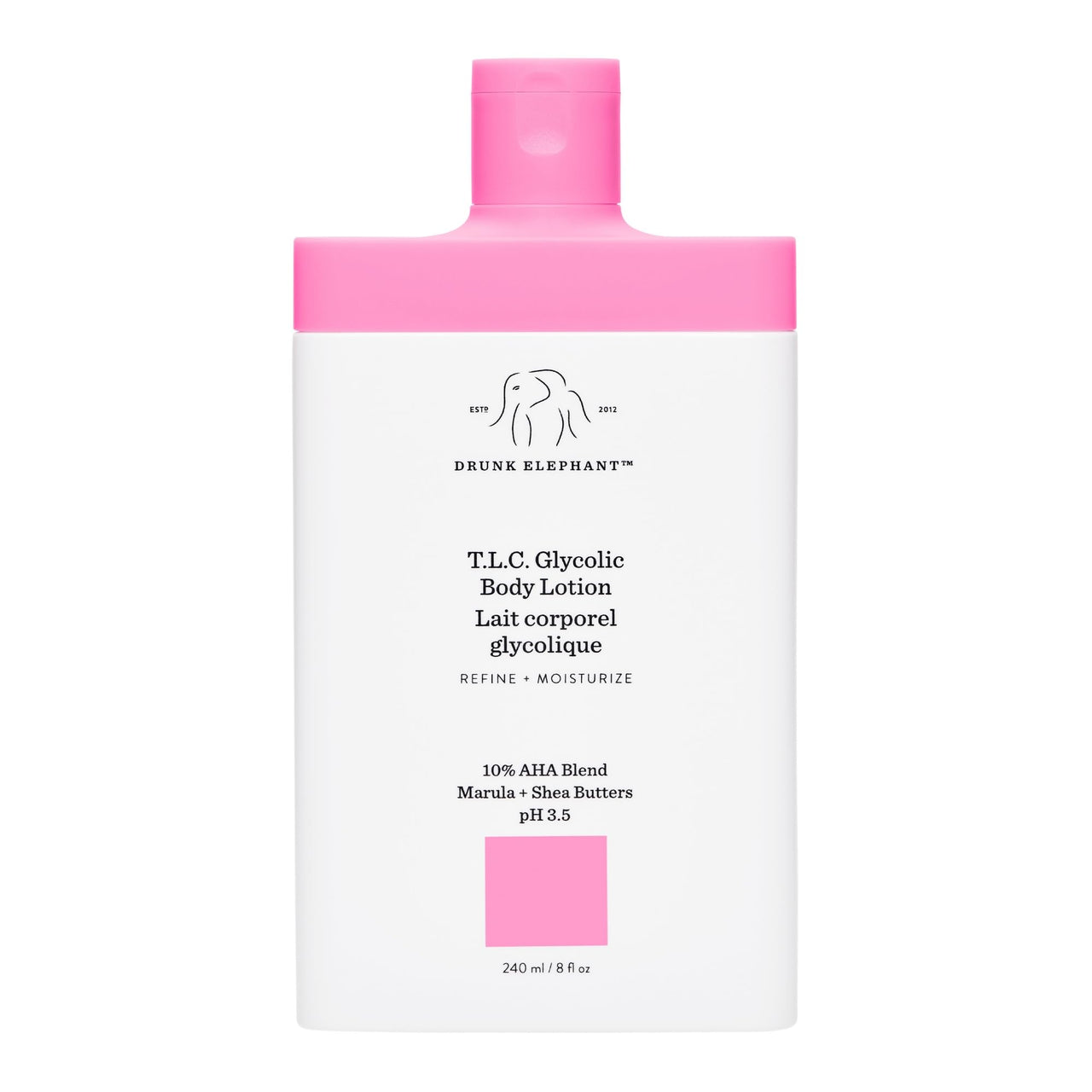 Drunk Elephant T.L.C. Glycolic Body Lotion - 240 ml/8 fl oz - Lightweight 10% Exfoliating AHA Lotion - Clean Clinical Skincare - Cruelty-Free - Free of Essential Oils, Silicones, and Fragrance