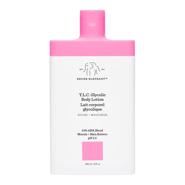 Drunk Elephant T.L.C. Glycolic Body Lotion - 240 ml/8 fl oz - Lightweight 10% Exfoliating AHA Lotion - Clean Clinical Skincare - Cruelty-Free - Free of Essential Oils, Silicones, and Fragrance