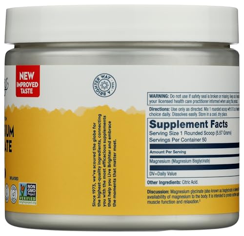 SOLARAY Magnesium Glycinate Powder 350 mg - Unflavored Magnesium Powder - Magnesium Supplement for Bone, Muscle, and Relaxation Support - Vegan, Non-GMO, 60-Day Guarantee - 50 Servings, 6 OZ