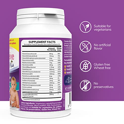 CONCEIVE PLUS Women's Fertility Support: Conception Fertility Supplement for Her, Aids Hormonal Balance, Folic Acid, B1 B2 B3 B6 B12, Zinc, Biotin, Non-GMO, Vegan Prenatal Vitamin, 30 Days