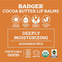 Thumbnail for Badger Creamy Cocoa Cocoa Butter Lip Balm, Long Lasting Hydrating Lip Moisturizer, Fair Trade, Large Size Stick, 100% Organic Lip Care, 4-pack