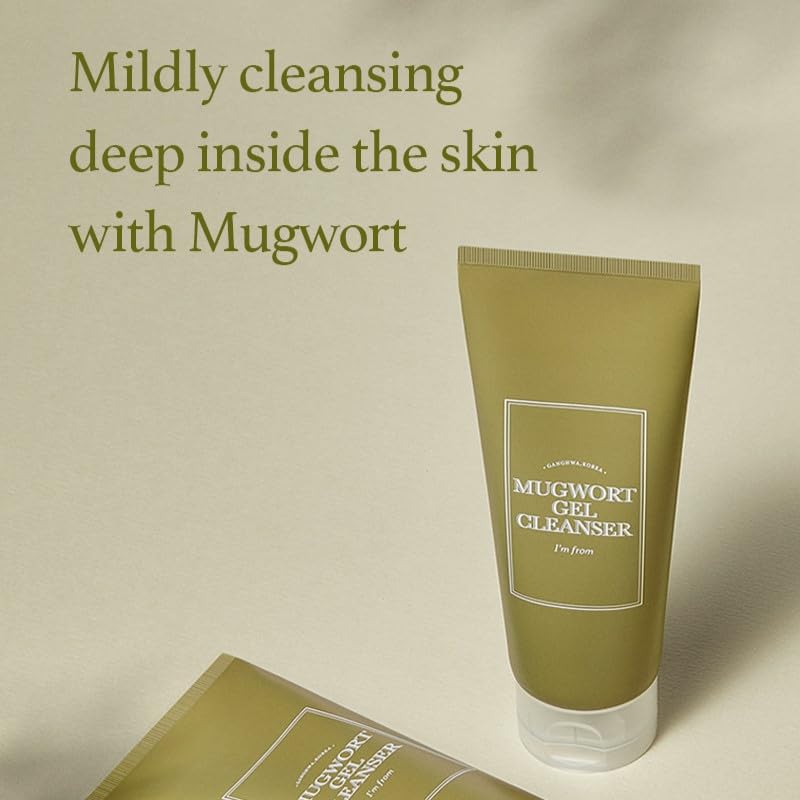 I'm from Mugwort Gel Cleanser 150ml, Mugwort 60%, Calming, Soothing, Mild low pH Korean Face Wash for Sensitive Skin, Irritated Skin, Herbal, Hypoallergenic, Vegan