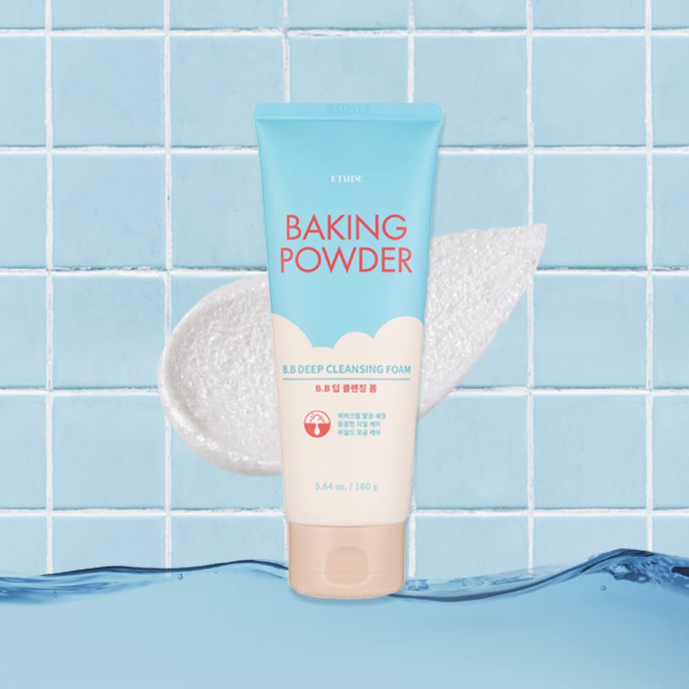 ETUDE Baking Powder B.B Deep Cleansing Foam, 2 in 1 Rice Bran + Baking Powder, Creamy Bubble + Scrub Exfoliate Skin, Fash Wash, Deep Cleanser for Makeup, Korean Skin Care, Beauty (5.64 Ounce)