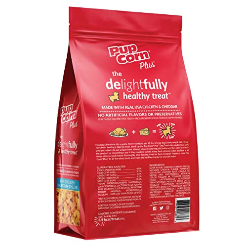 Pup Corn Plus - Puffed Dog Treats with Prebiotics and Probiotics - Chicken & Cheddar Cheese (14.5oz) - Made in USA