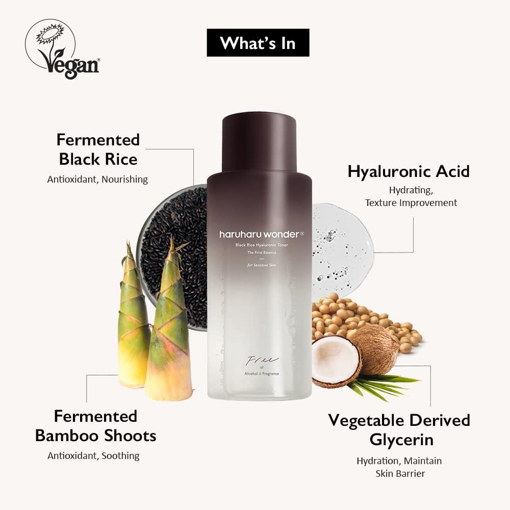 haruharu Wonder Black Rice Hyaluronic Toner for Sensitive Skin, Alcohol Free, Fragrance Free, Deep Hydration, Glass Skin, Korean Skincare, Vegan, Cruelty-Free, 10.1 fl.oz