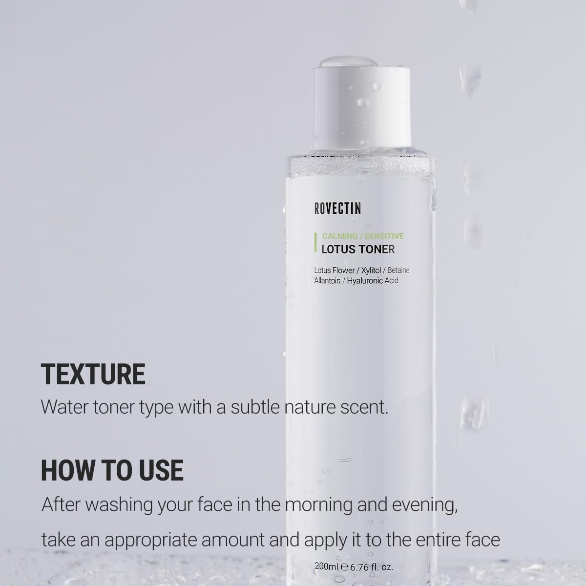 ROVECTIN Calming Lotus Water Toner - pH4.7 Extra Soothing and Hydrating for Trouble Care | 40% Lotus Flower Extract for Purifying | Hyaluronic Acid, Alcohol-Free, Vegan, K-Beauty (6.76 fl. oz, 200ml)
