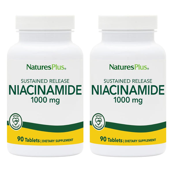 NaturesPlus Niacinamide 1000 mg - 90 Sustained Release Tablets, Pack of 2 - Supports Immune & Skin Health, Energy Production & Brain Function - Vegetarian, Gluten Free - 180 Total Servings