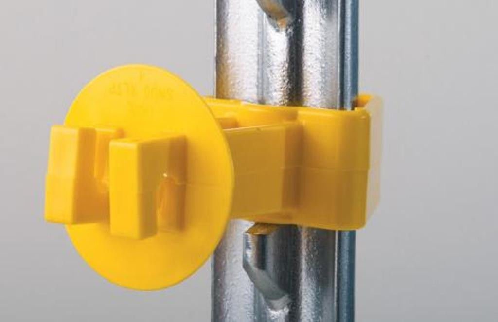 Electric Fence Insulator, T-Post, Snug-Fit, Yellow, Extra-Long, 25-Pk.