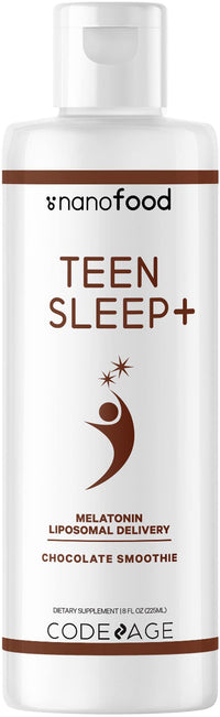 Thumbnail for Codeage Liposomal Teen Sleep + Liquid Melatonin Supplement for Teenagers, Vitamin E, Phospholipid Complex, Vegan Chocolate Smoothie Drops, Non-GMO, Sugar Free, 3 Month-Supply, 90 Servings, 8 fl oz